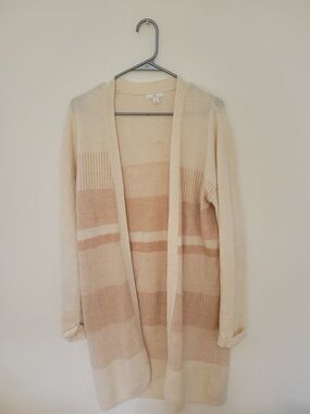 Open-Front Cream & Tan Striped Longline Cardigan